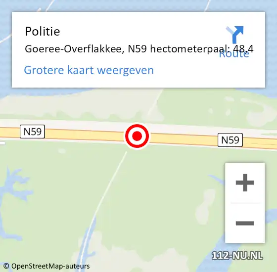 Locatie op kaart van de 112 melding: Politie Goeree-Overflakkee, N59 hectometerpaal: 48,4 op 5 februari 2024 18:24