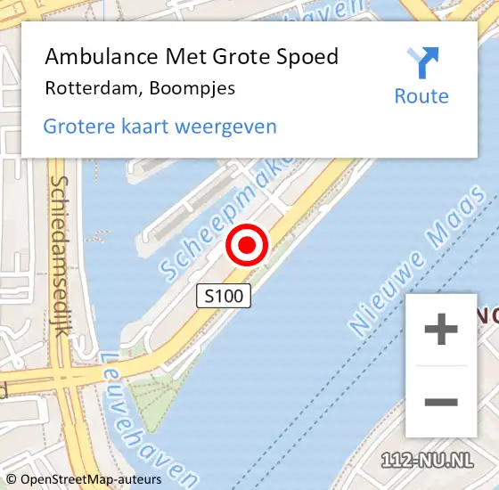 Locatie op kaart van de 112 melding: Ambulance Met Grote Spoed Naar Rotterdam, Boompjes op 5 februari 2024 19:20