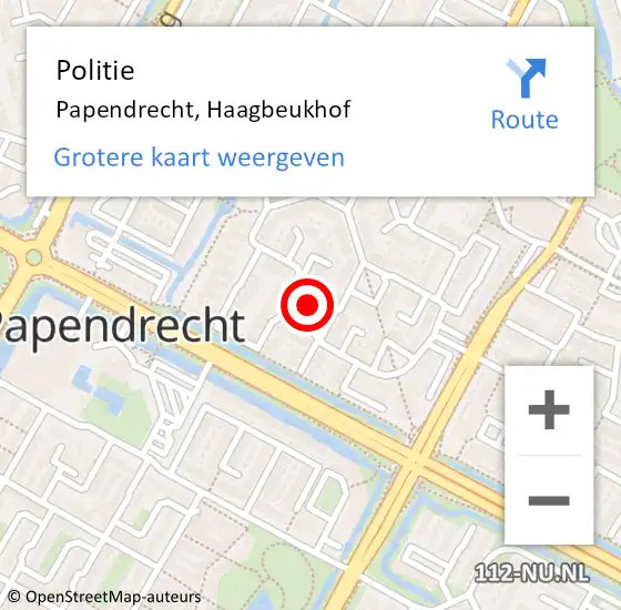 Locatie op kaart van de 112 melding: Politie Papendrecht, Haagbeukhof op 5 februari 2024 19:20