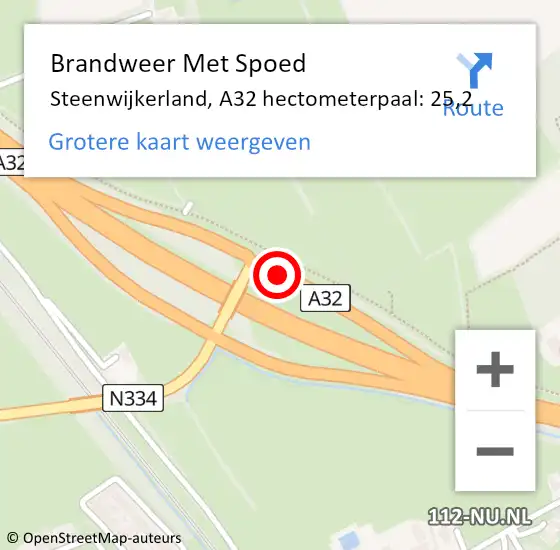 Locatie op kaart van de 112 melding: Brandweer Met Spoed Naar Steenwijkerland, A32 hectometerpaal: 25,2 op 5 februari 2024 20:48