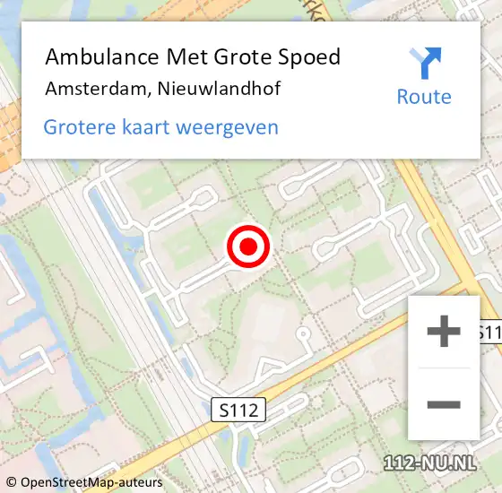 Locatie op kaart van de 112 melding: Ambulance Met Grote Spoed Naar Amsterdam, Nieuwlandhof op 5 februari 2024 20:50