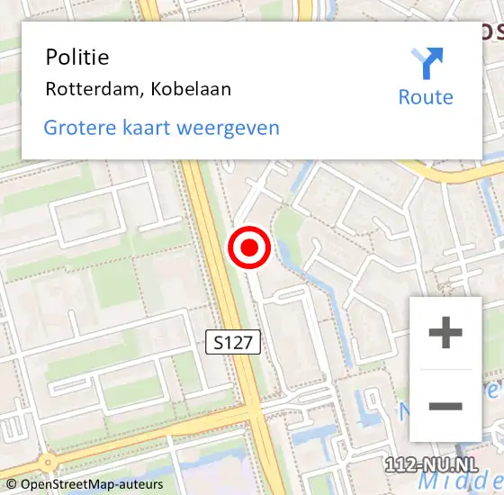 Locatie op kaart van de 112 melding: Politie Rotterdam, Kobelaan op 5 februari 2024 20:52