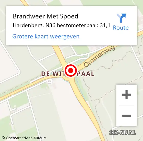 Locatie op kaart van de 112 melding: Brandweer Met Spoed Naar Hardenberg, N36 hectometerpaal: 31,1 op 5 februari 2024 21:03