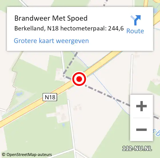 Locatie op kaart van de 112 melding: Brandweer Met Spoed Naar Berkelland, N18 hectometerpaal: 244,6 op 5 februari 2024 21:49