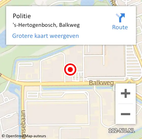 Locatie op kaart van de 112 melding: Politie 's-Hertogenbosch, Balkweg op 5 februari 2024 22:15