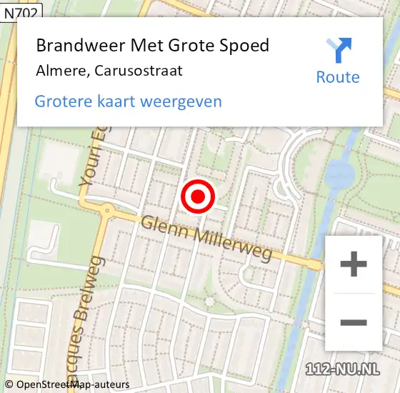 Locatie op kaart van de 112 melding: Brandweer Met Grote Spoed Naar Almere, Carusostraat op 5 februari 2024 22:44