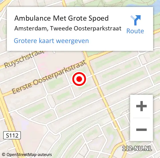 Locatie op kaart van de 112 melding: Ambulance Met Grote Spoed Naar Amsterdam, Tweede Oosterparkstraat op 5 februari 2024 22:53