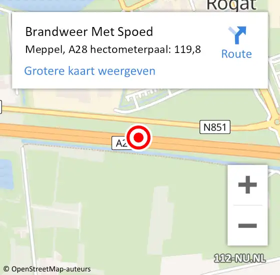 Locatie op kaart van de 112 melding: Brandweer Met Spoed Naar Meppel, A28 hectometerpaal: 119,8 op 5 februari 2024 23:19