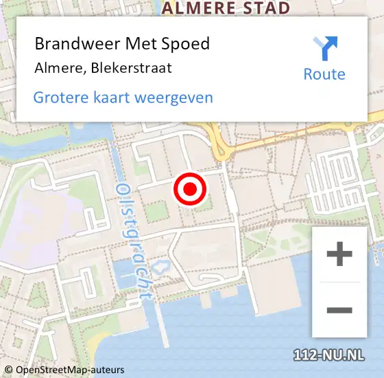 Locatie op kaart van de 112 melding: Brandweer Met Spoed Naar Almere, Blekerstraat op 6 februari 2024 06:13