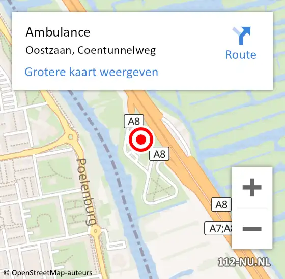 Locatie op kaart van de 112 melding: Ambulance Oostzaan, Coentunnelweg op 6 februari 2024 07:16