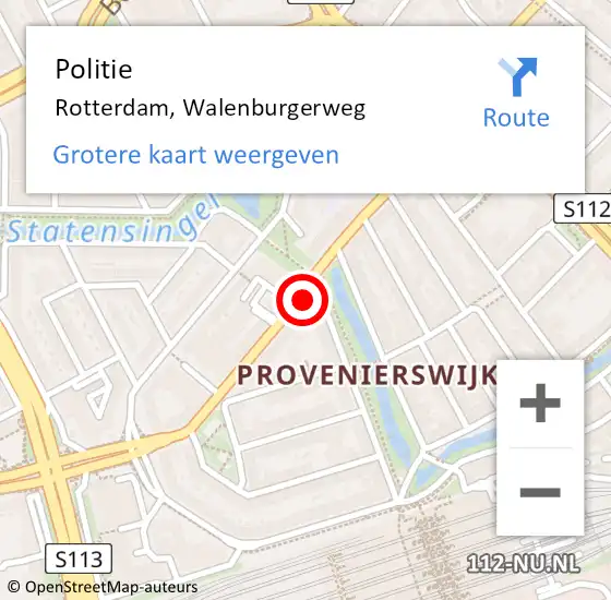 Locatie op kaart van de 112 melding: Politie Rotterdam, Walenburgerweg op 6 februari 2024 08:28
