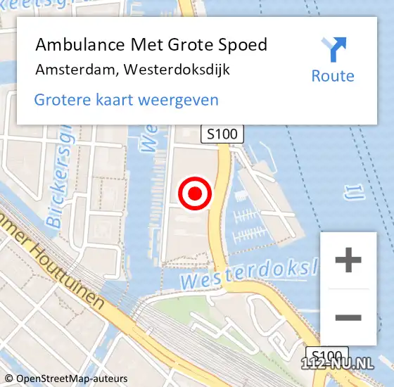 Locatie op kaart van de 112 melding: Ambulance Met Grote Spoed Naar Amsterdam, Westerdoksdijk op 6 februari 2024 09:12
