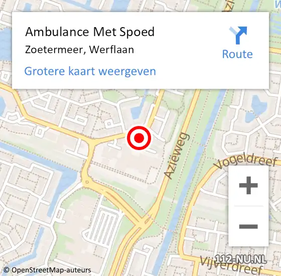 Locatie op kaart van de 112 melding: Ambulance Met Spoed Naar Zoetermeer, Werflaan op 6 februari 2024 09:18