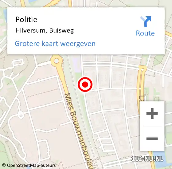 Locatie op kaart van de 112 melding: Politie Hilversum, Buisweg op 6 februari 2024 09:46