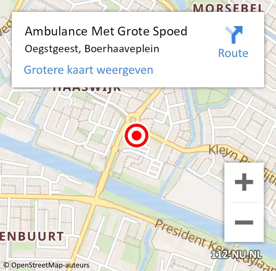 Locatie op kaart van de 112 melding: Ambulance Met Grote Spoed Naar Oegstgeest, Boerhaaveplein op 6 februari 2024 10:27