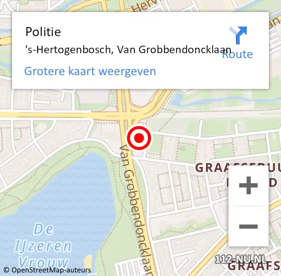 Locatie op kaart van de 112 melding: Politie 's-Hertogenbosch, Van Grobbendoncklaan op 6 februari 2024 11:35