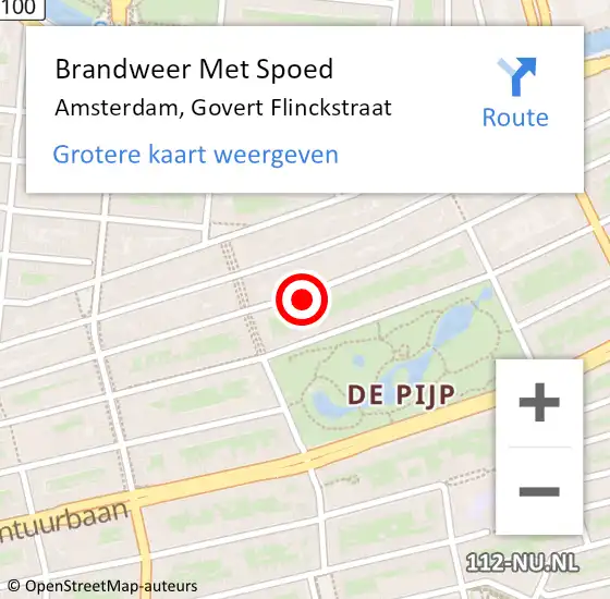 Locatie op kaart van de 112 melding: Brandweer Met Spoed Naar Amsterdam, Govert Flinckstraat op 6 februari 2024 12:41