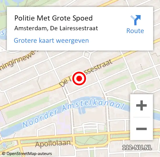 Locatie op kaart van de 112 melding: Politie Met Grote Spoed Naar Amsterdam, De Lairessestraat op 6 februari 2024 13:00