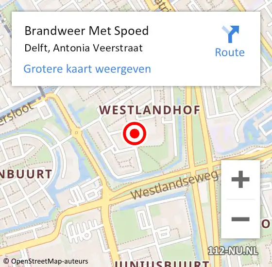 Locatie op kaart van de 112 melding: Brandweer Met Spoed Naar Delft, Antonia Veerstraat op 6 februari 2024 13:51