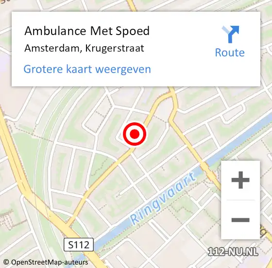 Locatie op kaart van de 112 melding: Ambulance Met Spoed Naar Amsterdam, Krugerstraat op 6 februari 2024 14:08