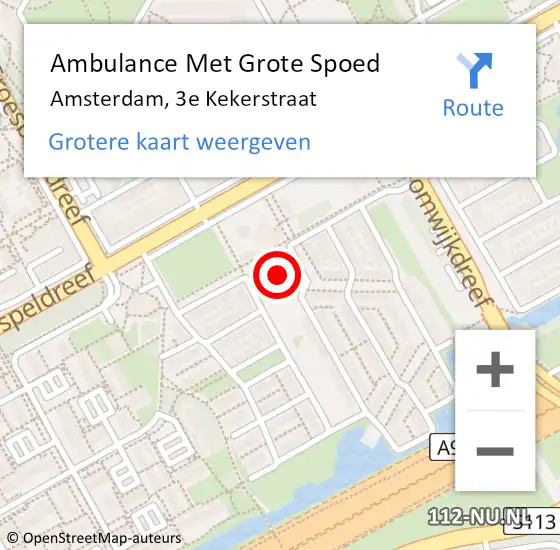 Locatie op kaart van de 112 melding: Ambulance Met Grote Spoed Naar Amsterdam, 3e Kekerstraat op 6 februari 2024 14:23