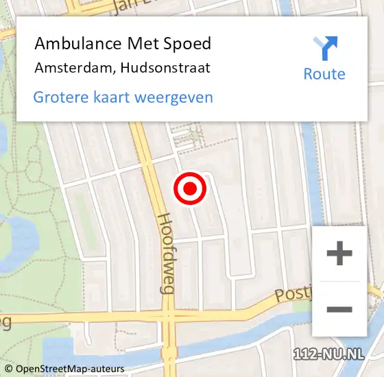 Locatie op kaart van de 112 melding: Ambulance Met Spoed Naar Amsterdam, Hudsonstraat op 6 februari 2024 15:06