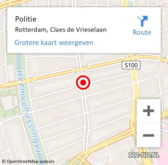 Locatie op kaart van de 112 melding: Politie Rotterdam, Claes de Vrieselaan op 6 februari 2024 15:28