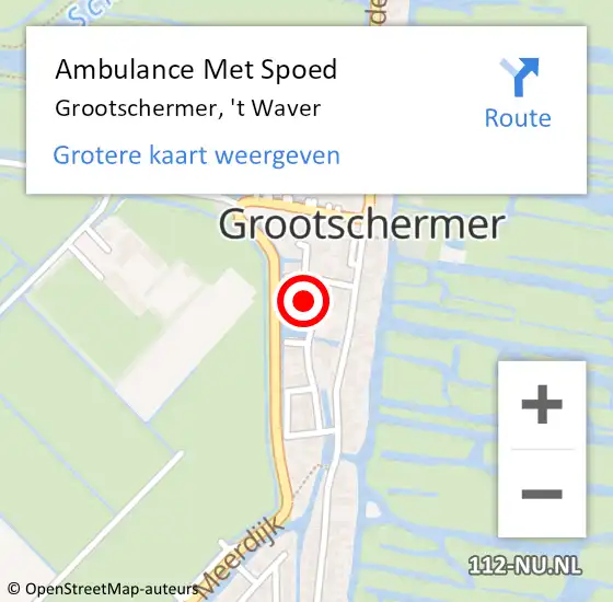 Locatie op kaart van de 112 melding: Ambulance Met Spoed Naar Grootschermer, 't Waver op 6 februari 2024 16:21