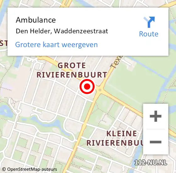 Locatie op kaart van de 112 melding: Ambulance Den Helder, Waddenzeestraat op 6 februari 2024 16:51