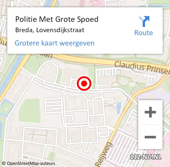 Locatie op kaart van de 112 melding: Politie Met Grote Spoed Naar Breda, Lovensdijkstraat op 6 februari 2024 17:34