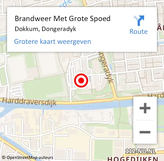 Locatie op kaart van de 112 melding: Brandweer Met Grote Spoed Naar Dokkum, Dongeradyk op 6 februari 2024 18:00