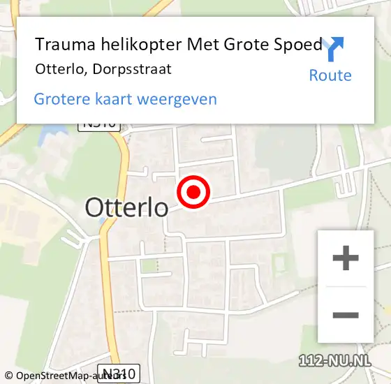 Locatie op kaart van de 112 melding: Trauma helikopter Met Grote Spoed Naar Otterlo, Dorpsstraat op 6 februari 2024 19:22