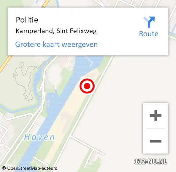 Locatie op kaart van de 112 melding: Politie Kamperland, Sint Felixweg op 6 februari 2024 19:30