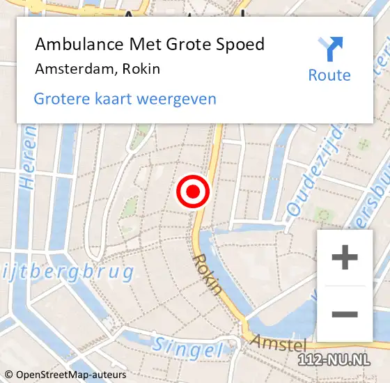 Locatie op kaart van de 112 melding: Ambulance Met Grote Spoed Naar Amsterdam, Rokin op 6 februari 2024 19:39