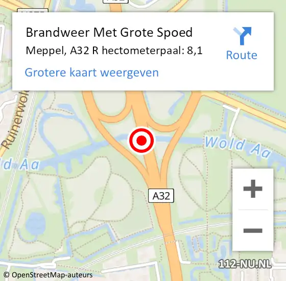 Locatie op kaart van de 112 melding: Brandweer Met Grote Spoed Naar Meppel, A32 L hectometerpaal: 11,5 op 24 september 2014 22:45