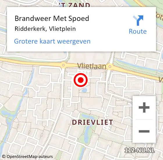 Locatie op kaart van de 112 melding: Brandweer Met Spoed Naar Ridderkerk, Vlietplein op 6 februari 2024 20:24