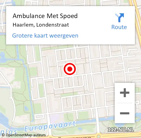 Locatie op kaart van de 112 melding: Ambulance Met Spoed Naar Haarlem, Londenstraat op 6 februari 2024 20:53