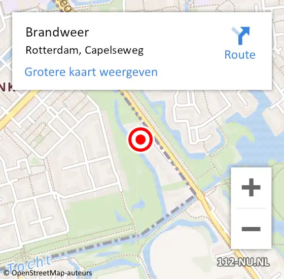 Locatie op kaart van de 112 melding: Brandweer Rotterdam, Capelseweg op 6 februari 2024 21:19