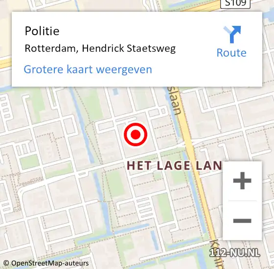 Locatie op kaart van de 112 melding: Politie Rotterdam, Hendrick Staetsweg op 6 februari 2024 22:13