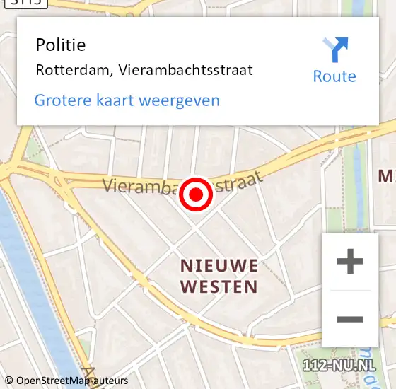 Locatie op kaart van de 112 melding: Politie Rotterdam, Vierambachtsstraat op 6 februari 2024 22:22