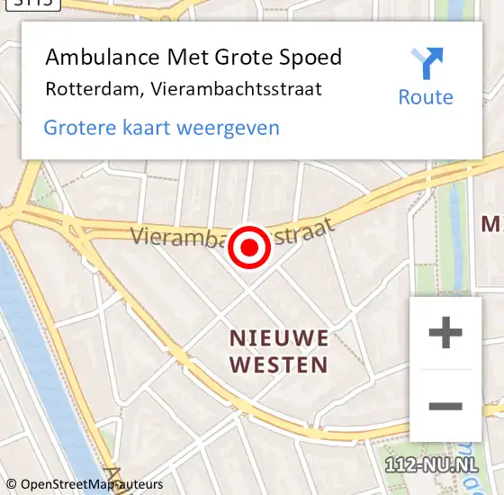 Locatie op kaart van de 112 melding: Ambulance Met Grote Spoed Naar Rotterdam, Vierambachtsstraat op 6 februari 2024 22:22
