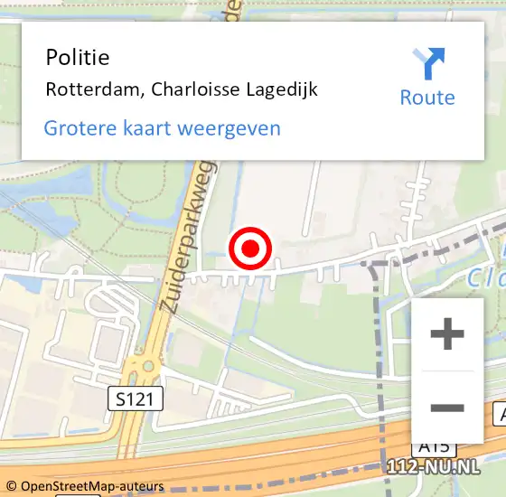 Locatie op kaart van de 112 melding: Politie Rotterdam, Charloisse Lagedijk op 6 februari 2024 22:36