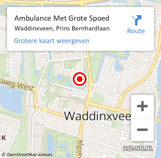 Locatie op kaart van de 112 melding: Ambulance Met Grote Spoed Naar Waddinxveen, Prins Bernhardlaan op 6 februari 2024 22:44