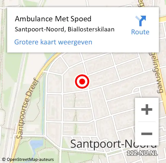 Locatie op kaart van de 112 melding: Ambulance Met Spoed Naar Santpoort-Noord, Biallosterskilaan op 7 februari 2024 03:15