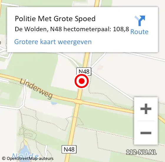 Locatie op kaart van de 112 melding: Politie Met Grote Spoed Naar De Wolden, N48 hectometerpaal: 108,8 op 7 februari 2024 06:42