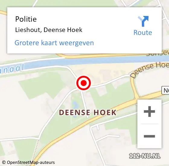 Locatie op kaart van de 112 melding: Politie Lieshout, Deense Hoek op 7 februari 2024 07:27
