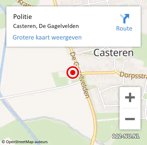 Locatie op kaart van de 112 melding: Politie Casteren, De Gagelvelden op 7 februari 2024 07:47
