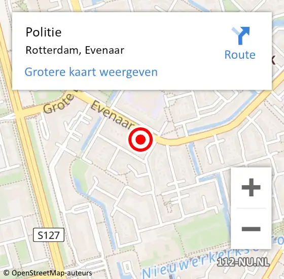 Locatie op kaart van de 112 melding: Politie Rotterdam, Evenaar op 7 februari 2024 08:19