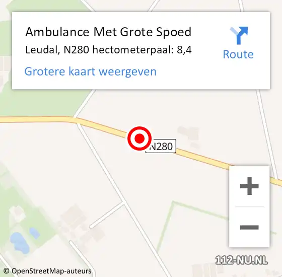 Locatie op kaart van de 112 melding: Ambulance Met Grote Spoed Naar Leudal, N280 hectometerpaal: 8,4 op 7 februari 2024 08:39