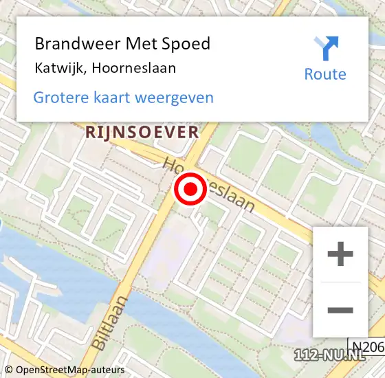 Locatie op kaart van de 112 melding: Brandweer Met Spoed Naar Katwijk, Hoorneslaan op 7 februari 2024 08:41